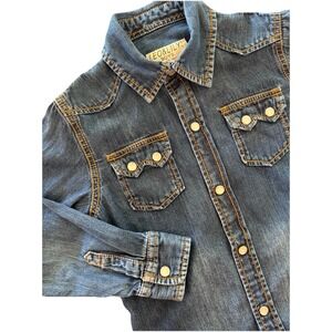 Leo & Lily Shirt Boys Size 6 Blue Denim Pearl Snap Thick Stitch Long Sleeve